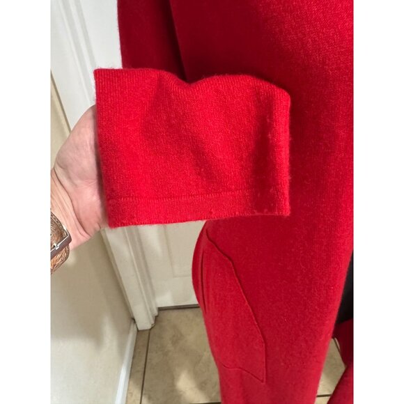 Neiman Marcus Cashmere Collection Red Open Front Long Cardigan Sweater Luxury - Picture 9 of 9